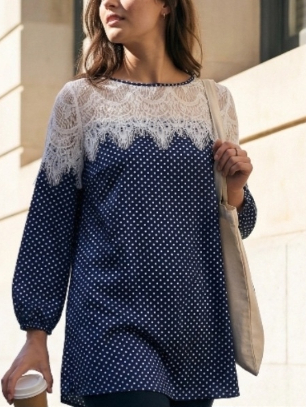 FROCK & FRILL SILKY VINTAGE 50S POLKA DOT LACE BLOUSE SZ 1X 14